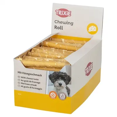 Trixie kauwrol gevuld met kaas 12 cm – gedroogde runderhuid, 100 stuks