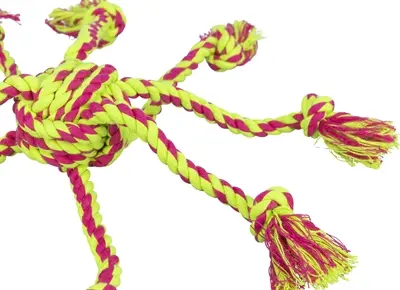 Trixie touwspeeltje met ingevlochten bal lime/magenta 7 cm – 3 stuks - Afbeelding 2
