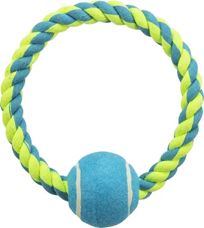 Trixie touwring met tennisbal lime/blauw 18 x 6 cm – 3 stuks