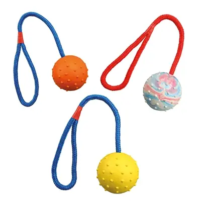 Trixie natuurrubber bal aan koord 30 x 6 x 6 cm – hondenspeelgoed