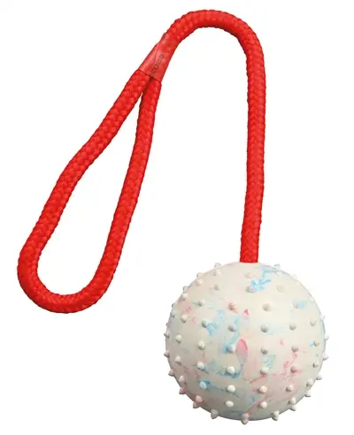 Trixie natuurrubber bal aan koord 30 x 7 x 7 cm – hondenspeelgoed - Afbeelding 2
