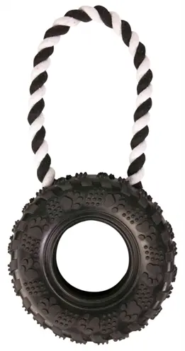 Trixie natuurrubber wiel aan koord zwart 31 x 15 x 15 cm