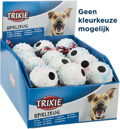 Trixie natuurrubber bal aan koord 30 x 6 x 6 cm – in display