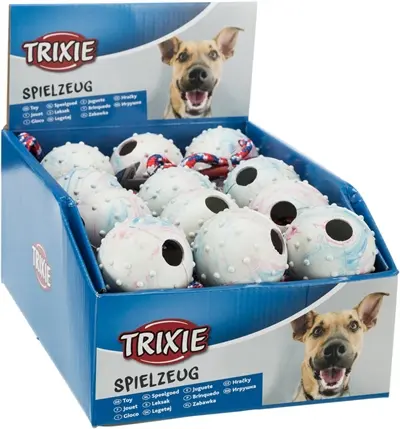 Trixie natuurrubber bal aan koord 30 x 6 x 6 cm – in display - Afbeelding 2