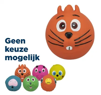 Trixie latex face bal met geluid 6 cm – verschillende figuren