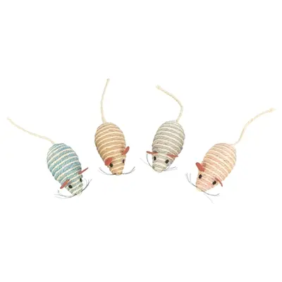 Trixie kattenspeelgoed muis sisal met belletje 10 cm assorti – 4 stuks - Afbeelding 2