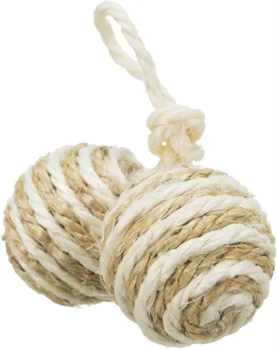 Trixie kattenspeelgoed 2 ballen aan koord sisal 4,5 cm assorti – 4 stuks - Afbeelding 3