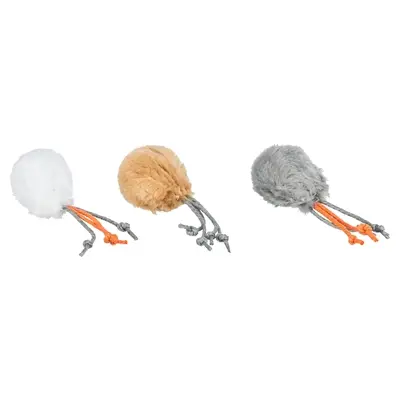 Trixie kattenspeelgoed pluche bal met touwtjes en belletje 4 cm - Afbeelding 2