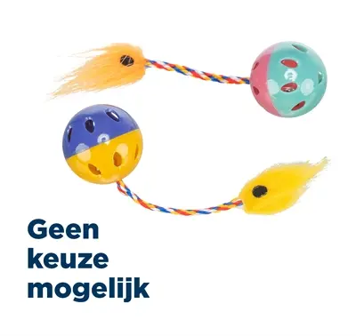 Trixie kattenspeelgoed ratelballen met staart 4 cm assorti – 4 x 2 stuks