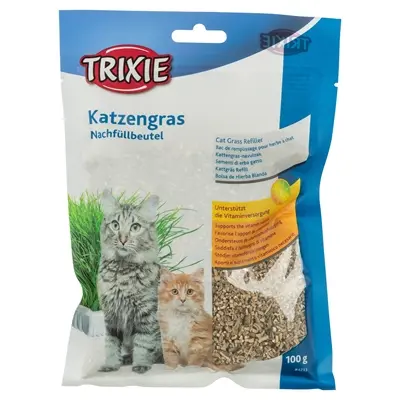 Trixie kattengras zaad navulzakje 12 x 100 g – zacht gras voor kittens