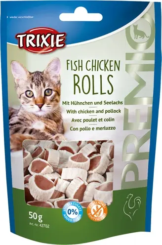 Trixie Premio Fish Chicken Rolls kattensnack 6 x 50 g – 65% vlees - Afbeelding 2