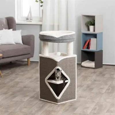 Trixie krabpaal grijs/wit 54 x 54 x 98 cm – met schuilplaats - Afbeelding 4