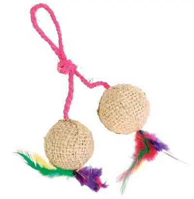 Trixie kattenspeelgoed 2 ballen aan koord met catnip 4,5 cm – 4 stuks
