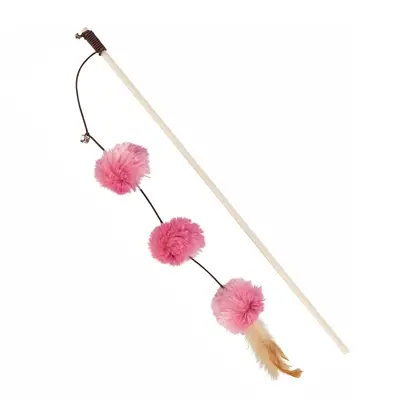 Trixie speelhengel pompomballen met valeriaan roze 40 cm – 4 stuks