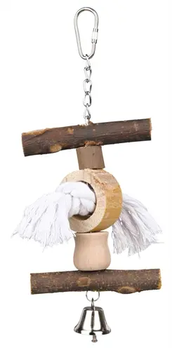 Trixie vogelspeelgoed schorshout en touw met bal 20 cm