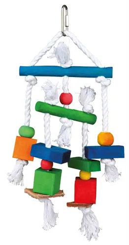 Trixie vogelspeelgoed aan touw meerkleurig 24 cm – met leer