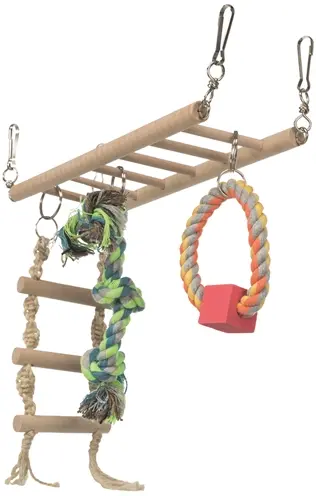 Trixie hangbrug voor hamsters 29 x 9 x 25 cm – hout en touw - Afbeelding 2