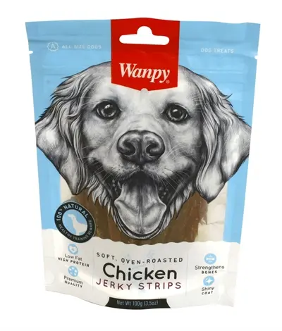 Wanpy hondensnack Soft Chicken Jerky Strips 100 g – kip, laag in vet - Afbeelding 2