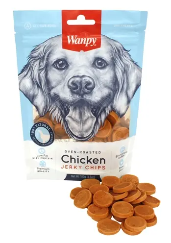 Wanpy hondensnack kip jerky chips 100 g – oven-roasted, laag in vet