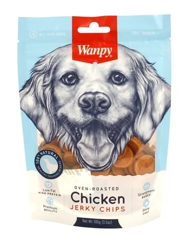 Wanpy hondensnack kip jerky chips 100 g – oven-roasted, laag in vet - Afbeelding 2