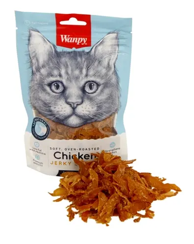 Wanpy Soft Oven-Roasted Chicken Jerky Strips kattensnack 80 g