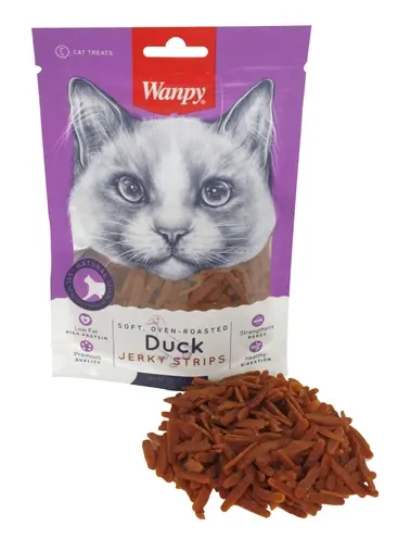 Wanpy Soft Oven-Roasted Duck Jerky Strips kattensnack 80 g
