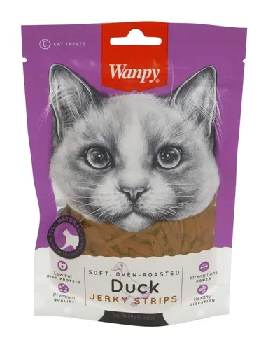 Wanpy Soft Oven-Roasted Duck Jerky Strips kattensnack 80 g - Afbeelding 4