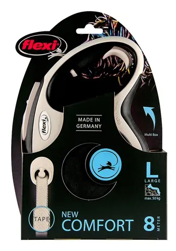 Flexi rollijn New Comfort Tape zwart L 8 m – soft grip, tot 50 kg