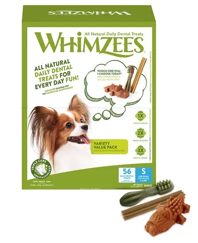 Whimzees Variety Box S hondenkauwsnack 56 stuks – voor honden 7-12 kg