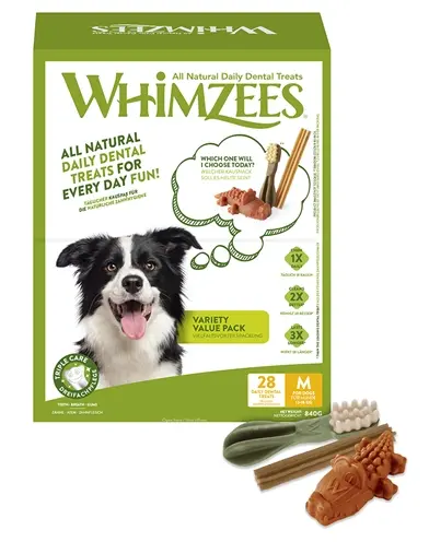 Whimzees kauwsnack Variety Box M 28 stuks – voor honden van 12-18 kg