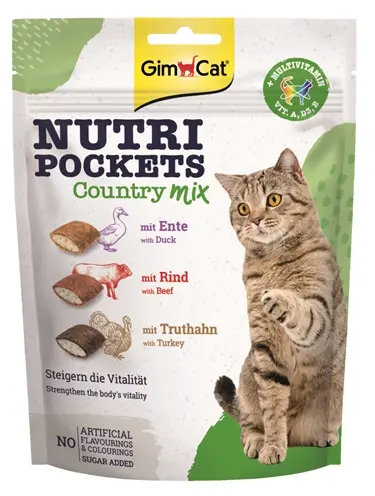 GimCat Nutri Pockets Country Mix kattensnack 150 g – eend, rund, kalkoen