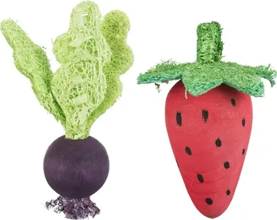 Trixie speelbalset biet en aardbei van hout en loofah 6 en 9 cm