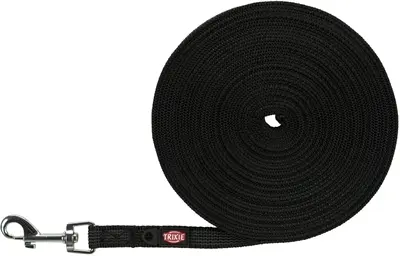 Trixie sleeplijn zwart 10 m x 1,5 cm – met rubber bekleed, zonder handlus