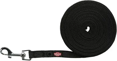 Trixie sleeplijn zwart 5 m x 1,5 cm – met rubber bekleed, zonder handlus