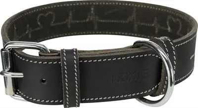 Trixie Rustic halsband vetleer Heartbeat zwart 47-55 x 4 cm