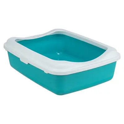 Trixie kattenbak Classic petrol-wit 47 x 37 x 15 cm – open, met rand