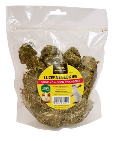 Utopia luzerneblokjes 400 g – knaagsnack voor konijnen en knaagdieren