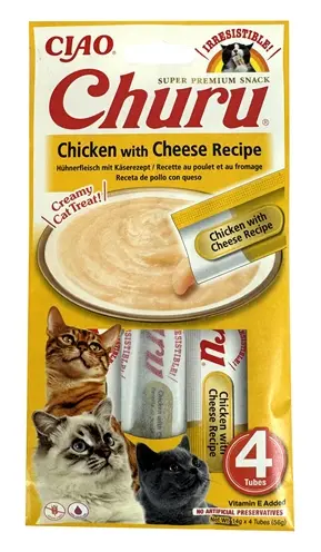 Inaba Churu kattensnack kip en kaas 4 x 14 g – crème in verdeelzakjes