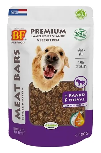 BF Petfood Meat Bars paard 100 g – graanvrije vleessnack voor honden