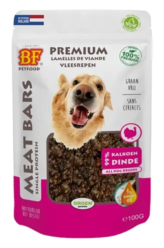 BF Petfood Meat Bars kalkoen 100 g – graanvrije vleessnack voor honden