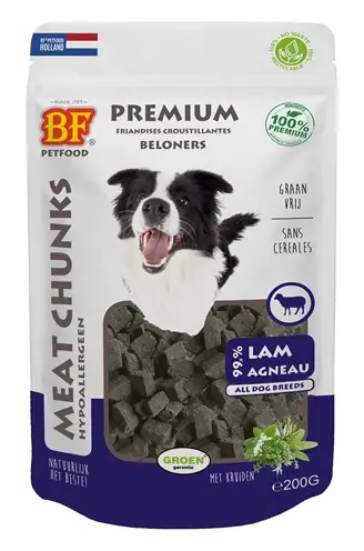 BF Petfood Meat Chunks lam 200 g – hypoallergene hondensnack