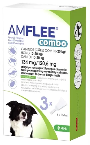 Krka Amflee Combo spot-on hond 10-20 kg 134 mg – 3 pipetten