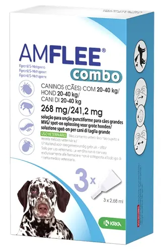Krka Amflee Combo spot-on hond 20-40 kg 268 mg – 3 pipetten