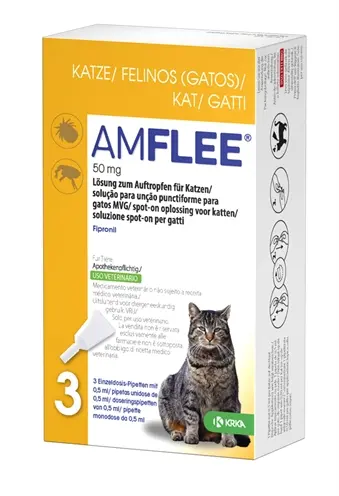 Krka Amflee spot-on kat 50 mg – 3 pipetten tegen vlooien en teken