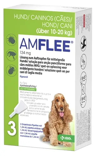 Krka Amflee spot-on hond 10-20 kg 134 mg – 3 pipetten