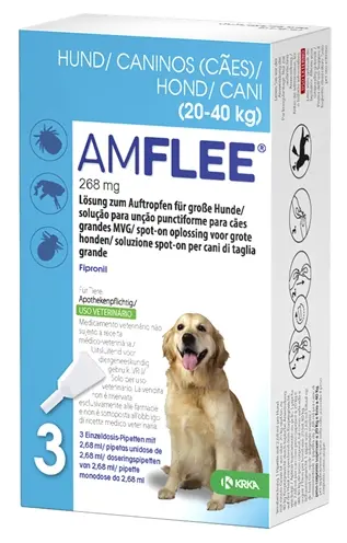 Krka Amflee spot-on hond 20-40 kg 268 mg – 3 pipetten