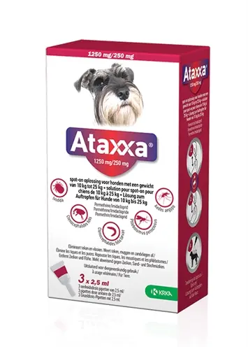 Krka Ataxxa spot-on hond 10-25 kg 250 mg – 3 pipetten