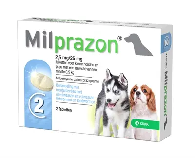 Krka Milprazon ontwormingstabletten kleine hond 0,5 kg 2,5 mg – 2 tabletten