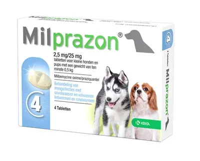 Krka Milprazon ontwormingstabletten kleine hond 0,5 kg 2,5 mg – 4 tabletten