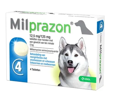 Krka Milprazon ontwormingstabletten hond vanaf 5 kg 12,5 mg – 4 tabletten
